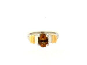14 KT 2TONE RING CITRINE 0.80pts 7X5mm oval citrine