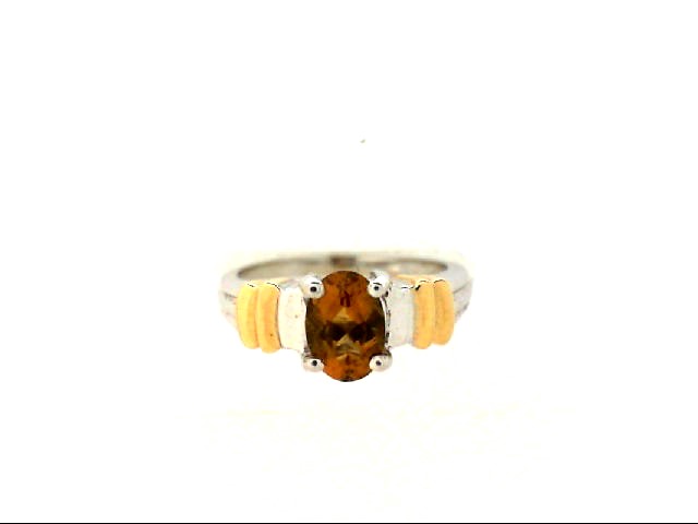 C 14 KT 2TONE RING CITRINE 0.80pts 7X5mm oval citrine