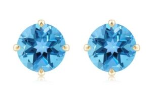 14kt yellow gold round genuine 6mm blue topaz stud earring