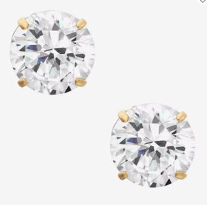 14kt yellow gold 6mm white topaz round stud earring with friction backs
