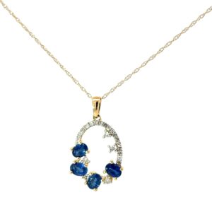 10kt yellow gold genuine 4 stone sapphire and diamond pendant D tw 0.18cts SI2, I