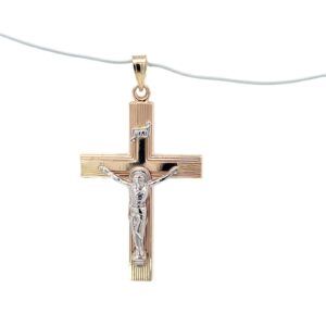 14kt two tone engine turn crucifix cross 35 by 23mm