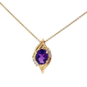 14KT Y/G GEN. AMETHYST PENDANT 9X7 OVAL AMETHYST 6 DIA .11PTS SI1/ G-H