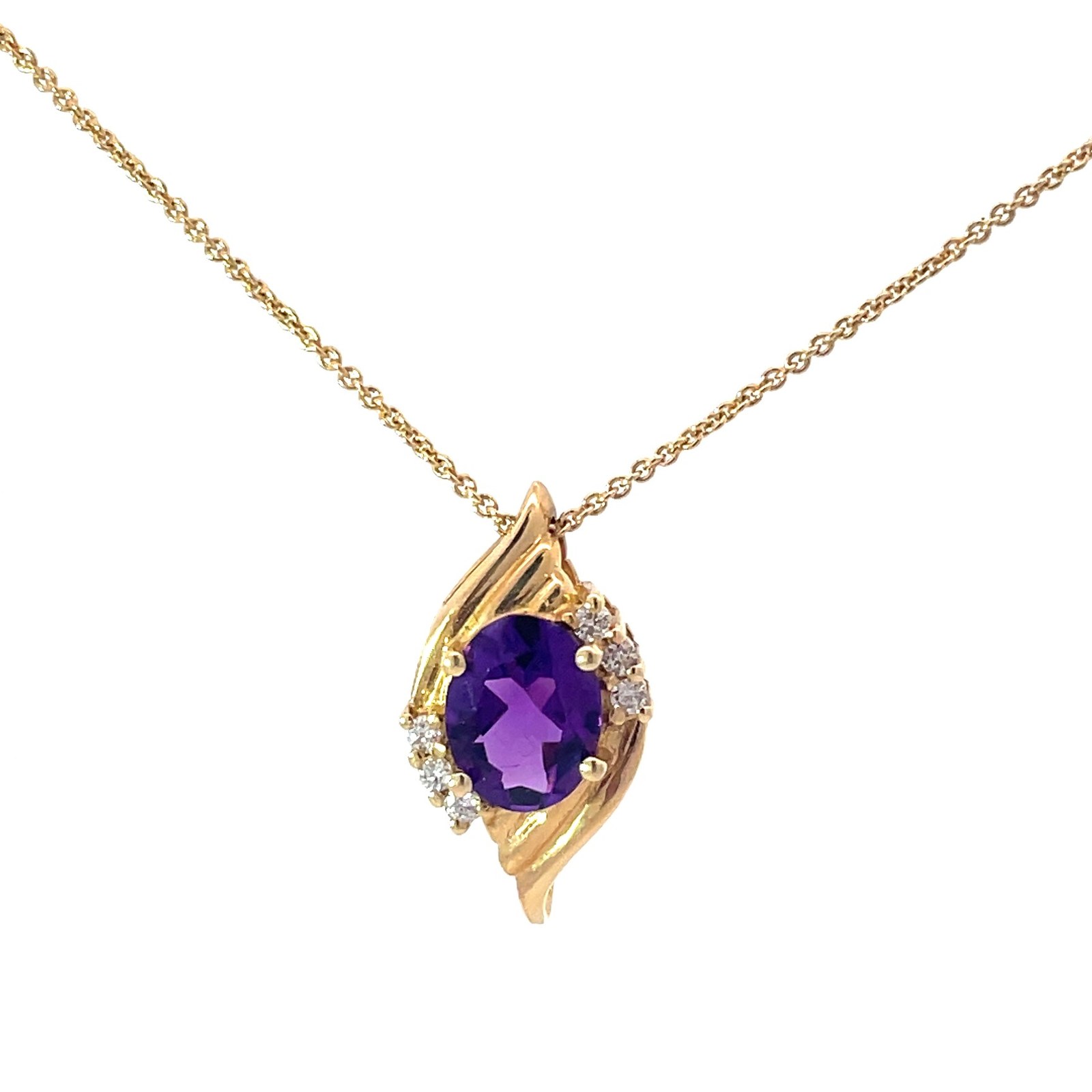 14KT Y/G GEN. AMETHYST PENDANT 9X7 OVAL AMETHYST 6 DIA .11PTS SI1/ G-H