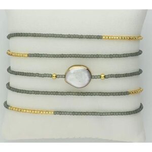 17.5" gold plated beaded stretch bracelet/necklace with seeded beads and a freshwater pearl necklace. Wrap around to wear as a bracelet