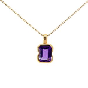 14KT YG RECTANGLE AMETHYST PENDANT