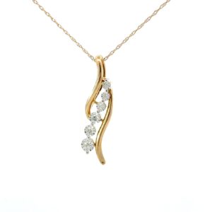 10kt two tone 6 stone diamond illusion journey pendant D tw 0.12cts SI2/I1 clarity, near colorless I color on 18" chain