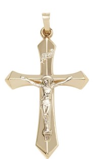 14kt two tone shiny knide edge crucifix cross