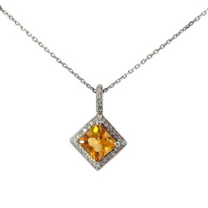 14 KT W/G DIAMOND AND CITRINE -1.20 CT, 30 ROUND DIAMONDS 18 PTS SI1/GH 18"