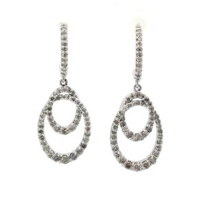 10kt white gold double circle dangle earring tw 1.00cts SI clarity, J color with friction nuts