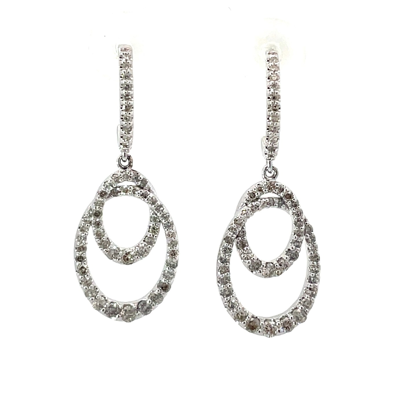 .jpeg 10kt white gold double circle dangle earring tw 1.00cts SI clarity, J color with friction nuts