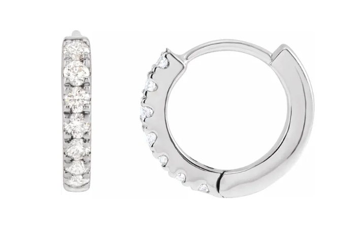 .png 14kt white gold diamond 12.5mm huggie hoop earring tw 1/4ct I1 clarity, near colorless G/H
