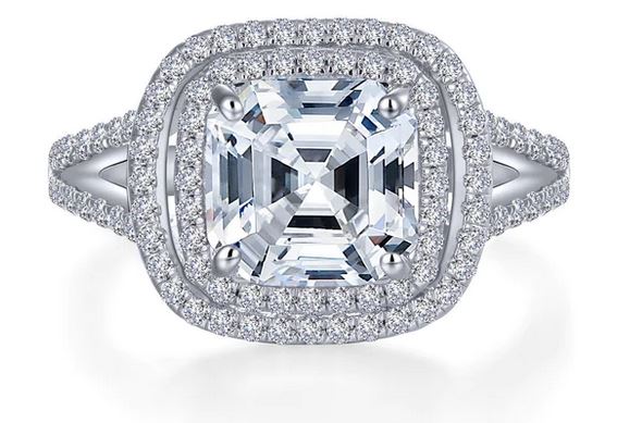 Sterling Silver platinum bonded lassire simulated diamond aser cut halo ring tw 4.00cts size 8