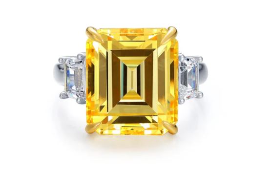 RCAT .jpg Sterling Silve platinum bonded Lassire simulated canary and white statement ring tw 12.10cts size 8