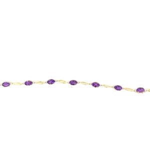 10kt yellow gold amethyst and diamond open link bracelet with claw catch closure