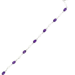 10kt white gold amethyst and diamond open link bracelet with claw catch closure