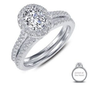 Sterling Silver platinum bonded Lassire simluated diamond oval halo bridal set tw 1.61cts size 8
