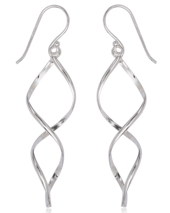 Sterling Silver rhodium plated open 3D swirl dangle earrings