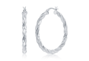 Sterling Silver polished and satin twisted hoop earring 40mm