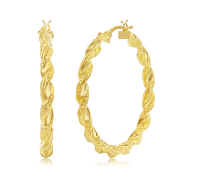 A GP .png Sterling Silver Gold Plated Polished Twisted And Satin 40Mmm Large Hoop Earring