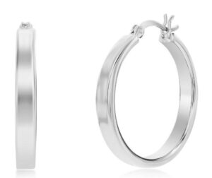 Sterling Silver 4x29mm Fancy Flat Hoop Earrings - Gold Plated