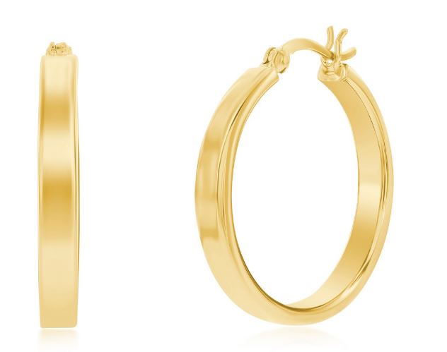 A GP .jpg Sterling Silver 4x29mm Fancy Flat Hoop Earrings - Gold Plated