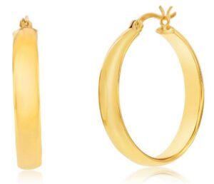 Sterling Silver 5x31mm Fancy Flat Hoop Earrings - Gold Plated