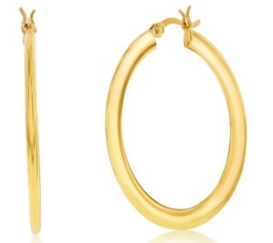 Sterling Silver 40mm Polished Flat Hoop Earrings - Gold Plated