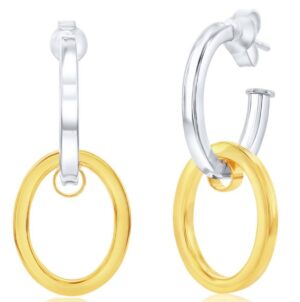 Sterling Silver and gold plated double oval dangle interlocking earrings