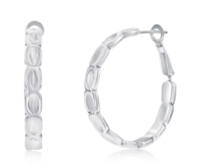 Sterling Silver rhodium plated 28mm polished hoop earring with omega back