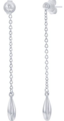 Sterling Silver rhodium plated bead and teardrop dangle earring