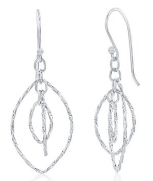 Sterling silver rhodium plated triple twist moveable marquise dangle earrings