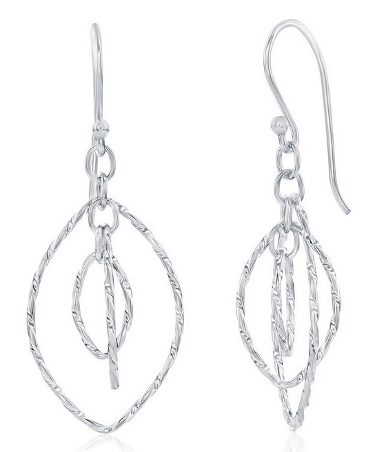 Sterling silver rhodium plated triple twist moveable marquise dangle earrings