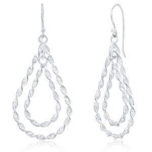 Sterling silver rhodium plated twisted rouble pearshaped dangle earrings