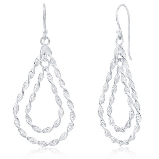 Sterling silver rhodium plated twisted rouble pearshaped dangle earrings