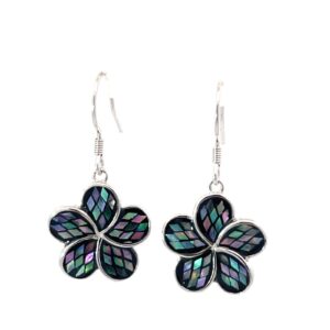 Sterling Silver mosaic dangle flower earring on fish hooks