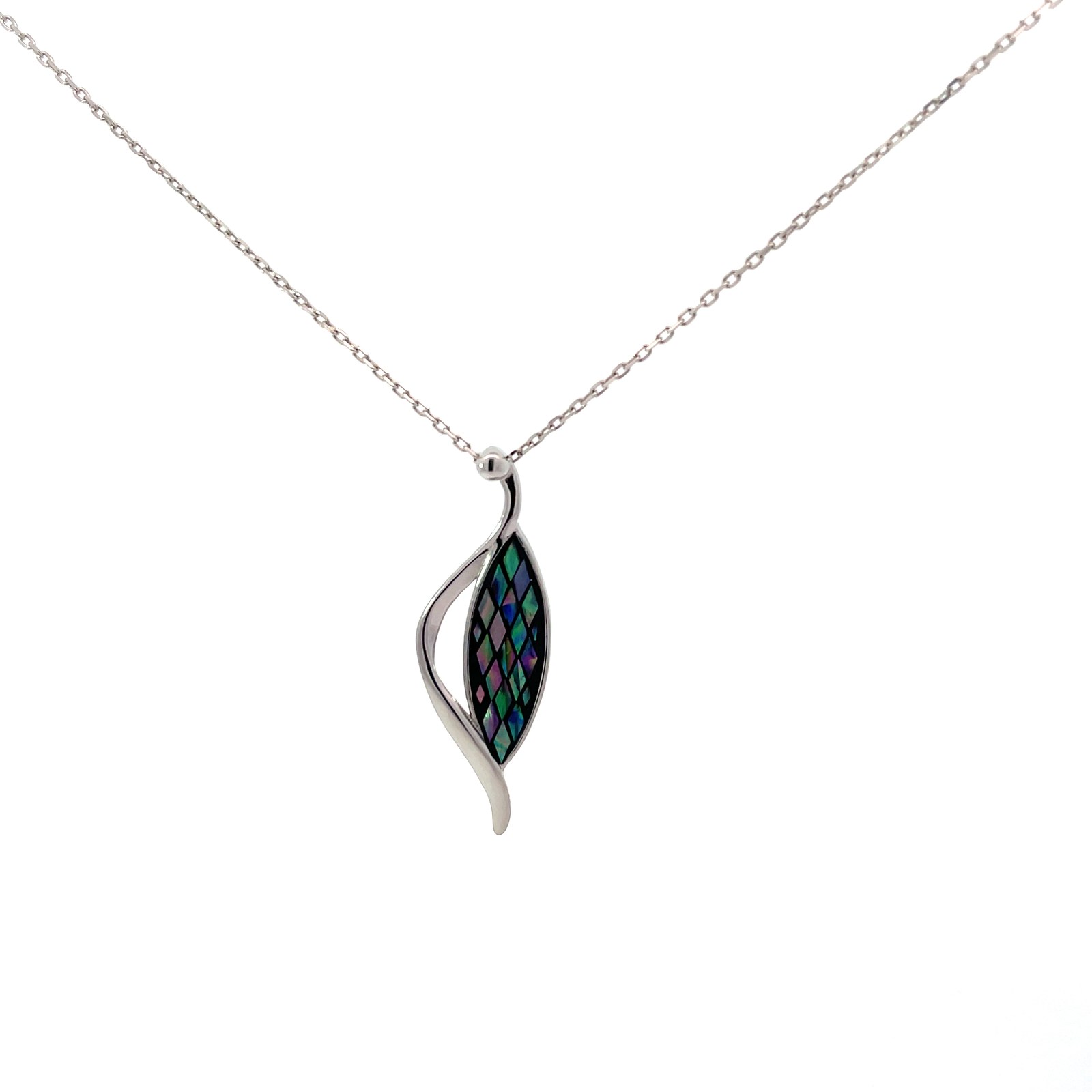 A SSP OV .jpg Sterling Silver mosaic fashion necklace on diamond cut cable chain 18"