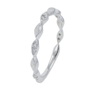 10kt white gold diamond and textured stackable band D tw 0.10cts SI clarity, near colorless H/I color