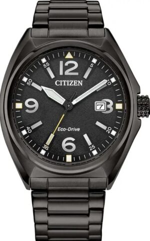 Mans Citizen Eco-Drive Black Dial with Date and Black-Tone Stainless bracelet watch 42mm