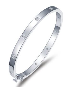 Sterling silver platinum bonded invisible set high polished lassire simulate diamond banle bracelet size 6.5