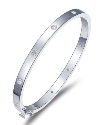Sterling silver platinum bonded invisible set high polished lassire simulate diamond banle bracelet size 6.5
