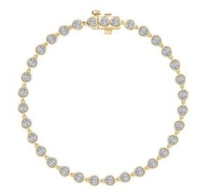 Sterling Silver gold plated Lassire simulate diamond link bezel set bracelet tw 3.30cts 6.8"