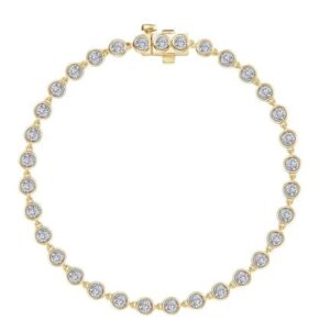 Sterling Silver gold plated lassire simulate diamond link bezel tennis bracelet 7.25"