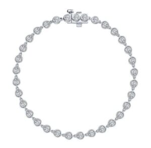 Sterling Silver platinum bonded lassire simulate diamond link bezel tennis bracelet tw 3.30cts 6.8" long