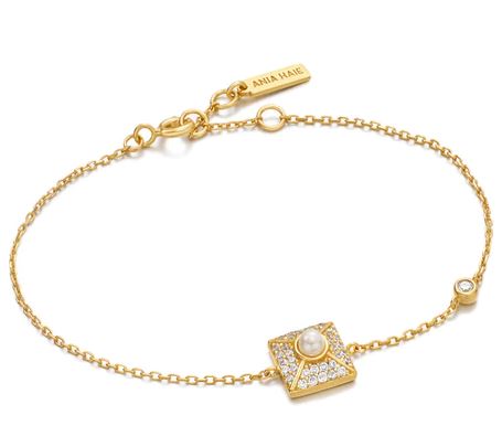 B G .jpg Sterling Silver gold plated pearl and pave cz bracelet