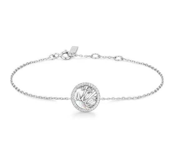 Sterling Silver shiny cubic zircona and mother of pearl sun star bracelet