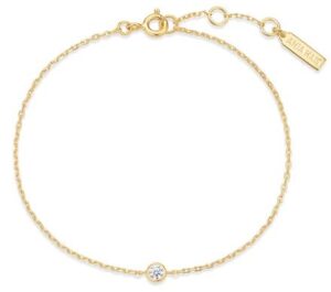 Sterling Silver gold plated cubic zirconia single bezel bracelet