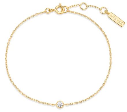 B G .jpg Sterling Silver gold plated cubic zirconia single bezel bracelet