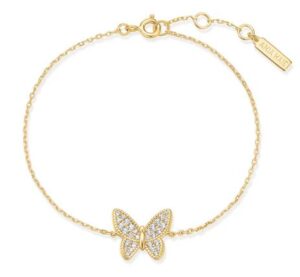 Sterling Silver gold plated cubic zirconia pave butterfly bracelet