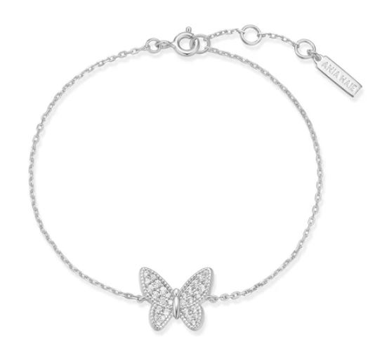 B H .jpg Sterling Silver pave butterfly cubic zirconia bracelet